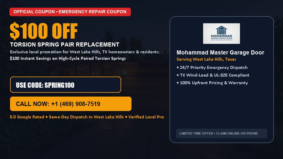 Mohammad Master Garage Door $100 OFF Dual Torsion Spring Replacement in West Lake Hills, TX